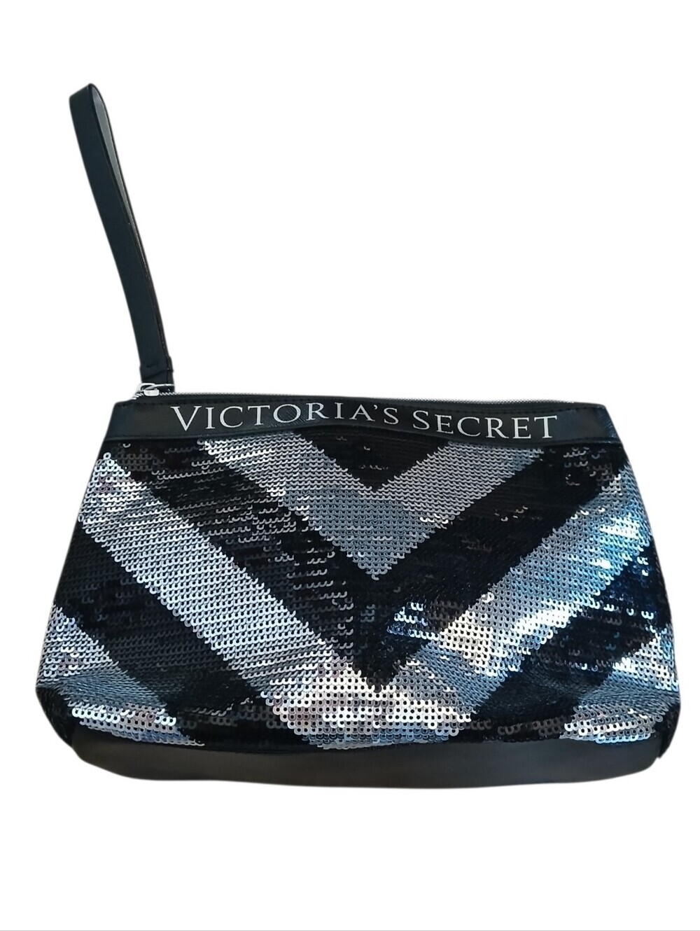 Victoria's Secret Bag Clutch Makeup Bag Reversible Sequins Silver Hardware